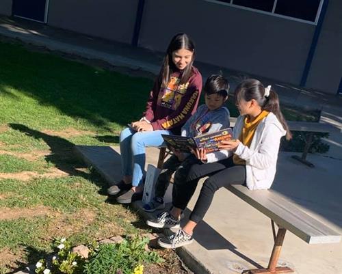 students read together outside